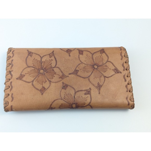 Venezuela‎ Leather Wallet Floral Tooled Snap Closure Clutch - Picture 5 of 11